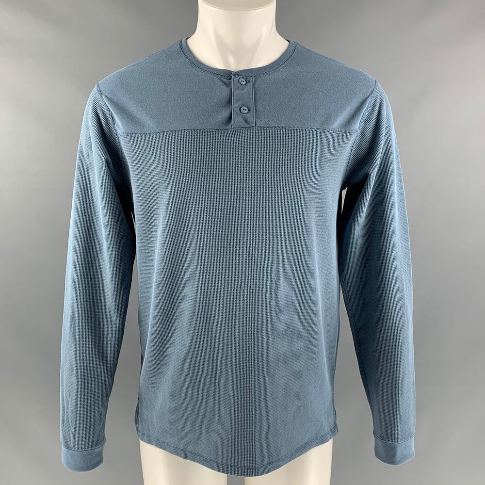 NONNATIVE Size M Light Blue Waffle Knit Polyester Henley Pullover